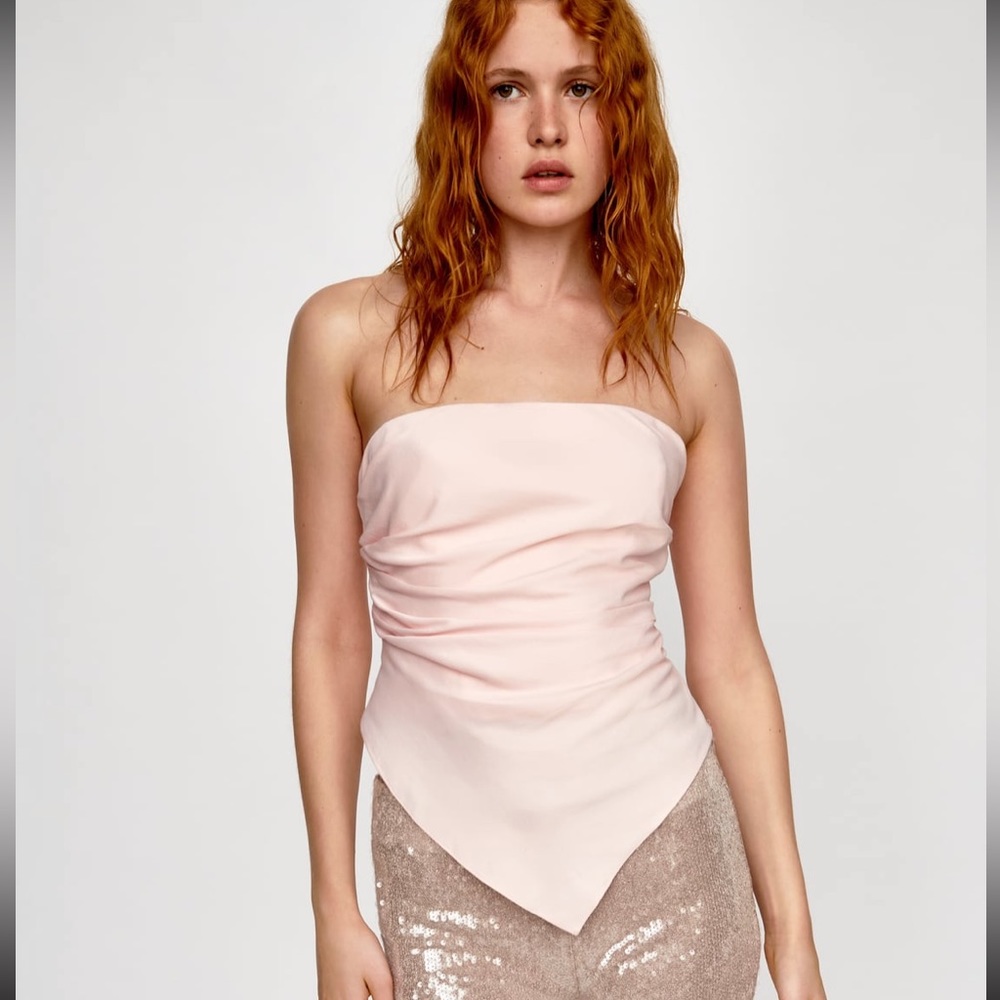 New pale pink strapless scarf top
